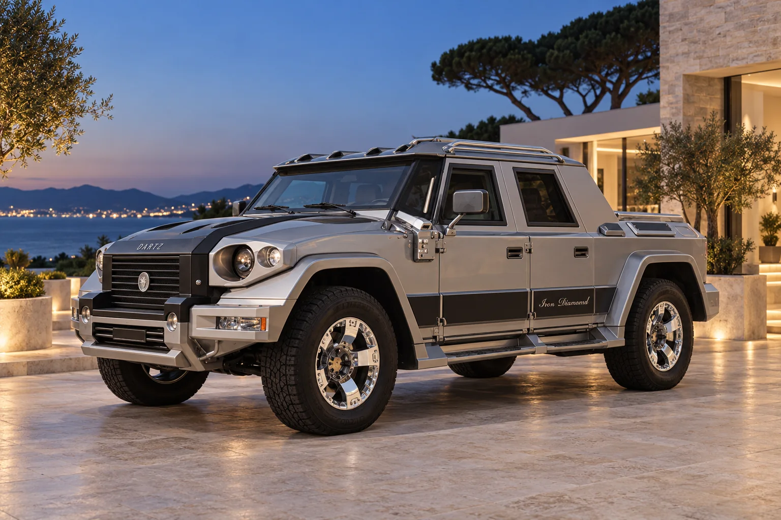 DARTZ Prombron Iron Diamond CLV outside a Riviera villa at dusk